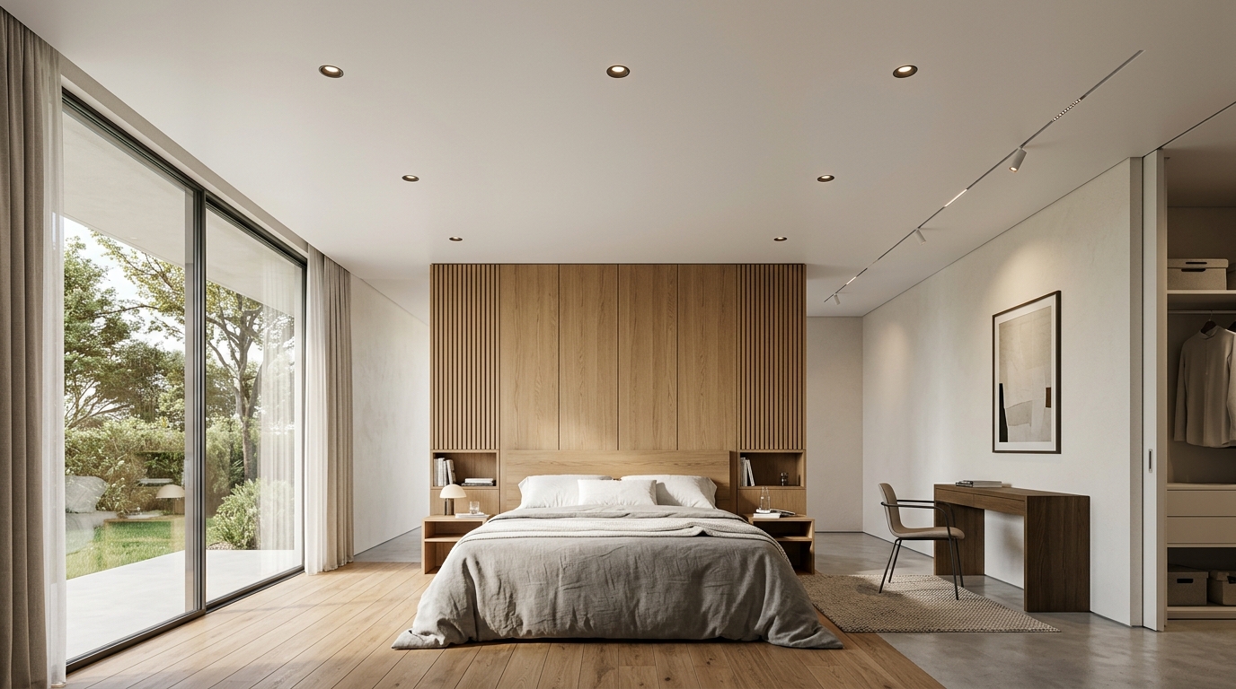 Plafon Matte bergaya minimalis di kamar tidur